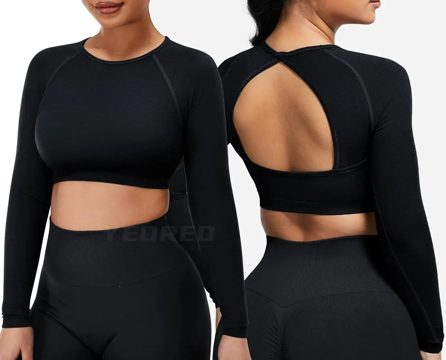 Women Long Sleeve Open Back Yoga Tops