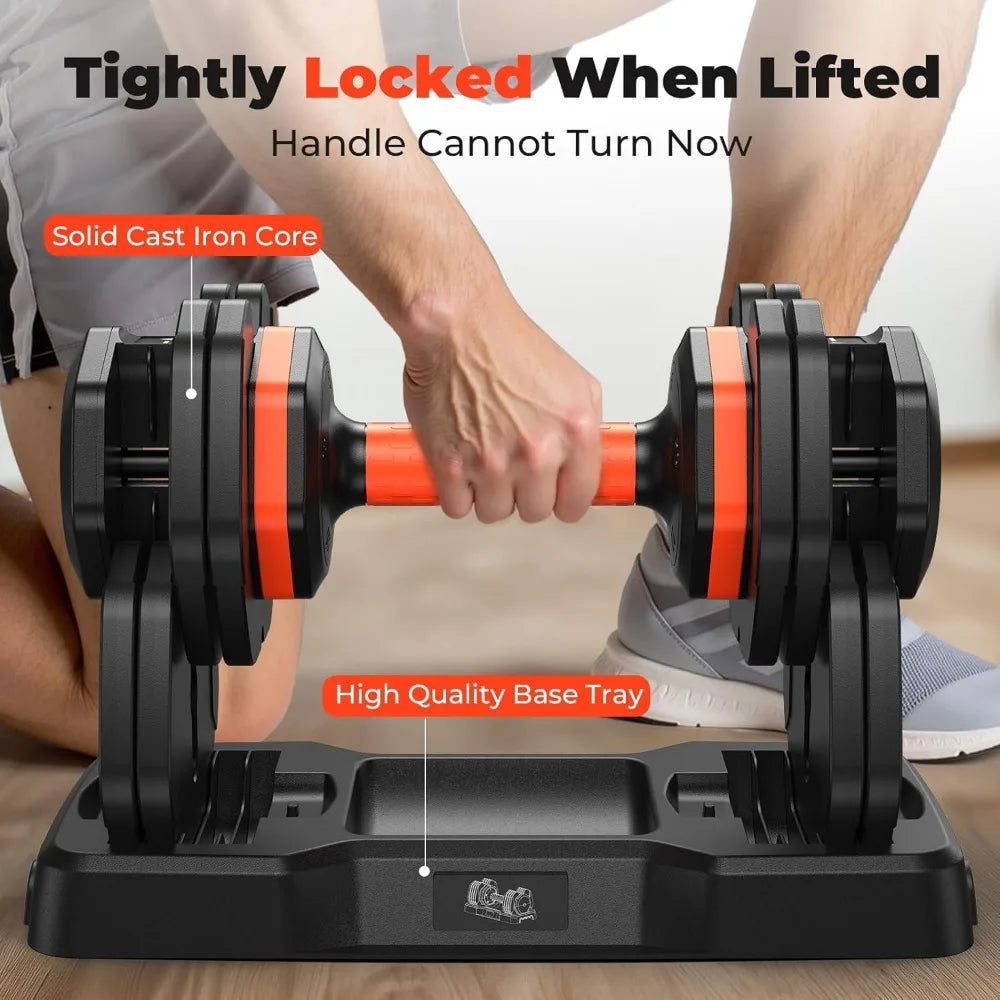 Adjustable Dumbbells Set 2, Adjustable Dumbbells Pair 50LBS Exercise Fitness Fast Adjust Hex Weight, Adjustable Dumbbell