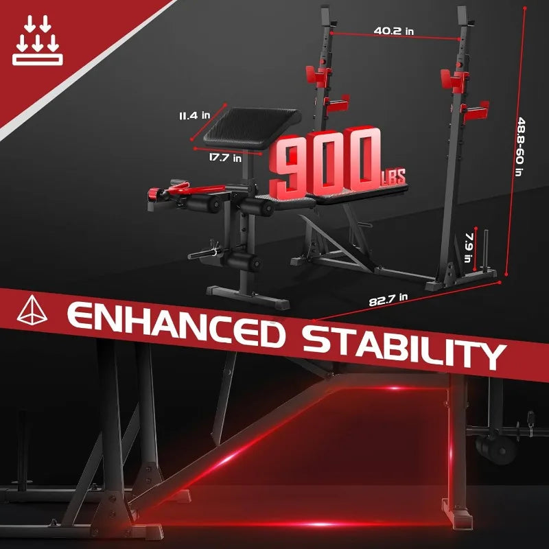 OPPSDECOR 900LBS Weight with Squat Rack Preacher Curl Weight Bench with Leg Extension Bench Press Set Workout Bench