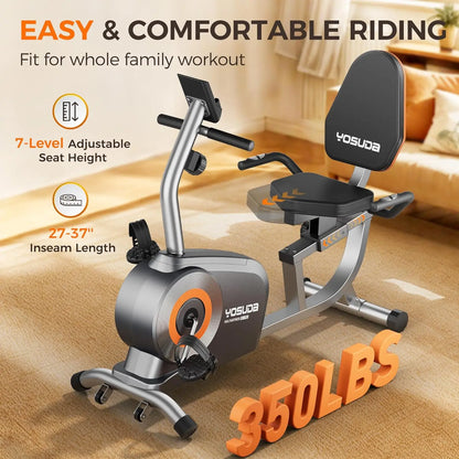 Recumbent Exercise Bike for Adults Seniors with Quick Adjust Seat, 350LB Capacity & 16-level Resistance