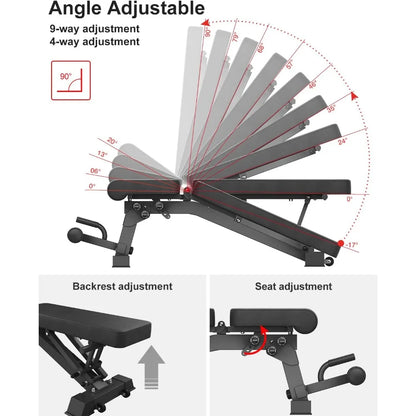 1000 LB Weight Bench Heavy Capacity | 9-4-4 Almost 90° Adjustable Incline Decline Exercise Bench Press for Home Gym More