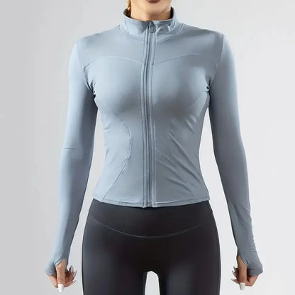 Yoga Coat Short Sports Jacket Women's Fitness Clothes Slimming Body Sculpting Zipper Yoga Jacket Outdoor Sports Long Sleeved