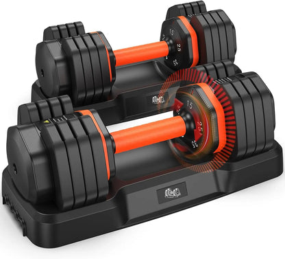 Adjustable Dumbbells Set 2, Adjustable Dumbbells Pair 50LBS Exercise Fitness Fast Adjust Hex Weight, Adjustable Dumbbell