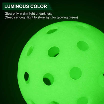 Outdoor Pickleball Balls, 40 Holes Pickleball 6 Pack Glow at Night Pickleball for Amateurs Indoor and Outdoor Sport, Luminous Gr