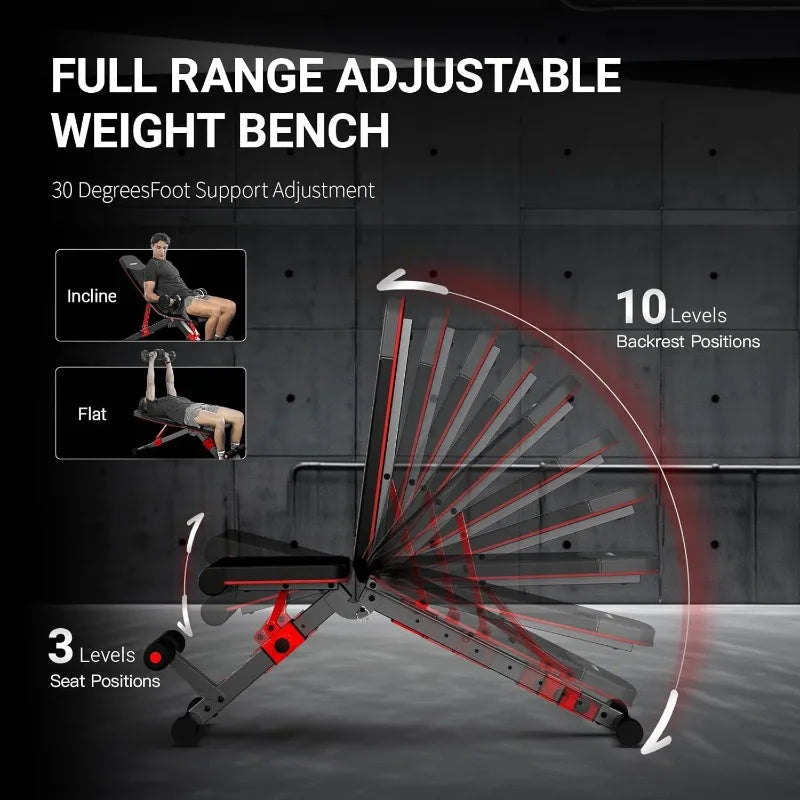 HARISON Adjustable Weight Bench Foldable Workout Bench Press with Leg extension, Incline Decline Flat Bench 800 LBS Capacity