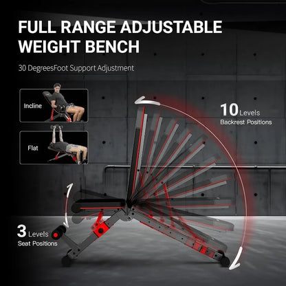 HARISON Adjustable Weight Bench Foldable Workout Bench Press with Leg extension, Incline Decline Flat Bench 800 LBS Capacity