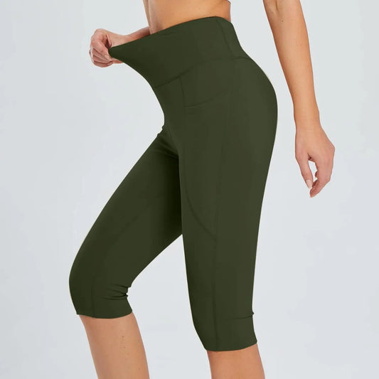 Women's Knee Length Leggings Yoga  High Waist