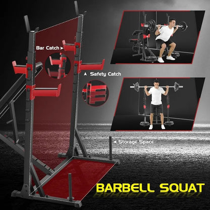 OPPSDECOR 900LBS Weight with Squat Rack Preacher Curl Weight Bench with Leg Extension Bench Press Set Workout Bench